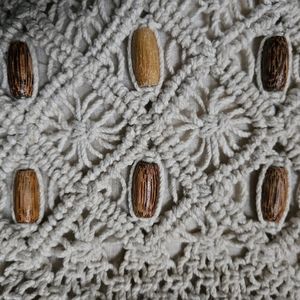 Vintage Macrame Wood Handle Purse Bag Pocketbook